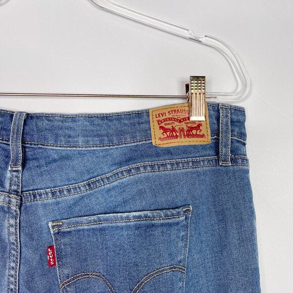 Levis Womens 34 Medium Wash 721 High Rise Skinny Jeans Raw Fray Hem Blue Cotton - Picture 13 of 13